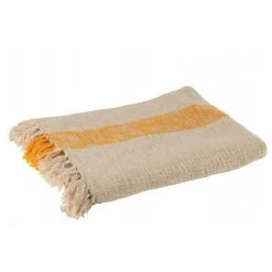 DANSMAMAISON Plaid Emma Cotton Ocre - L 140 X L 180 X H 1 Cm - Jaune -Plaid et couverture Soldes 58681304 2