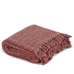 INLIFE Couverture En Coton 125 X 150 Cm Bordeaux - Rouge -Plaid et couverture Soldes 58692589 2