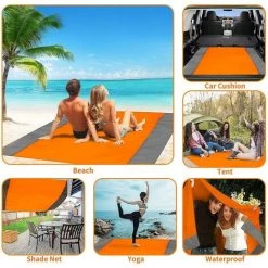 AOUGO Couverture De Pique-nique 200 X 210 Cm Couverture De Plage Imperméable, Tapis De Plage 4 Couverture De Plage à Angle Fixe Sans Sable/pique-nique à La Plage, Camping, Randonnée Et Sorties -Plaid et couverture Soldes 58693266 3