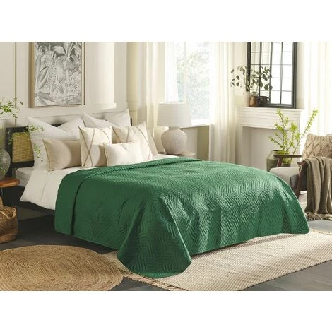 BELIANI Plaid En Polyester Vert 240x220cm - Vert 4 BELIANI Plaid En Polyester Vert 240x220cm - Vert – Image 2