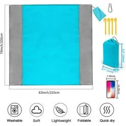 BEARSU Couverture De Plage Anti-Sable, 200*210 Cm Tapis Pique Niques Imperméable, Portable Tapis De Plage étanche Au Sable Avec 4 Piquets Pour Plage, Compact, Pic-nic, Le Jardin -Plaid et couverture Soldes 58784214 4