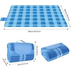 BEARSU 200 X 200 Cm Couverture Tapis De Pique-Nique, Imperméable Pliable Couverture Composée De Trois Couches Et Avec Poignée, Grand Tapis De Plage, Pour Camping, Voyage, Plage, Jardin Nappe, Bleu -Plaid et couverture Soldes 58784225 4