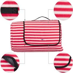 Relaxdays Couverture Pique-nique XXL, 200x300 Cm, Tapis De Plage Polaire, Isolation Thermique, Imperméable, Rouge/blanc -Plaid et couverture Soldes 58968412 5
