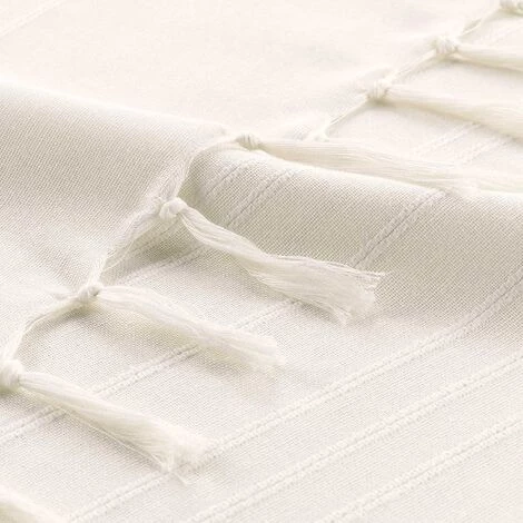 CDAFFAIRES Lot De 2 Jetés De Canapé A Franges 180 X 220 Cm Coton Tissé Lilia Gris Créme - Creme 5 CDAFFAIRES Lot De 2 Jetés De Canapé A Franges 180 X 220 Cm Coton Tissé Lilia Gris Créme - Creme – Image 3