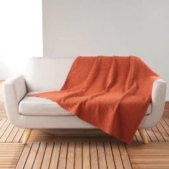 1001KDO POUR LA MAISON Plaid 125 X 150 Cm Gaufrettes Terracotta