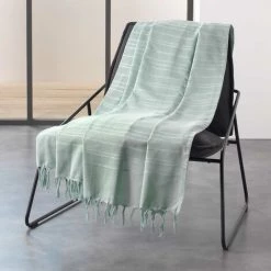 1001KDO POUR LA MAISON Plaid Ou Jete De Canape Coton 150 X 150 Cm Lilie Vert D'eau