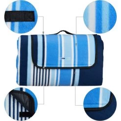 Relaxdays Couverture Pique-nique XXL, 200x300 Cm, Tapis De Plage, Isolation Thermique, Imperméable, Rayures Nuances Bleu -Plaid et couverture Soldes 59261098 5