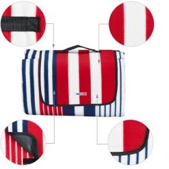 Relaxdays Couverture Pique-nique XXL, 200x300 Cm, Tapis De Plage Polaire, Isolation Thermique, Imperméable, Bleu/rouge -Plaid et couverture Soldes 59283145 5