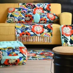 LOVELY CASA Plaid 125x150 Cm Popart Jade Coton - Bleu -Plaid et couverture Soldes 59402569 3