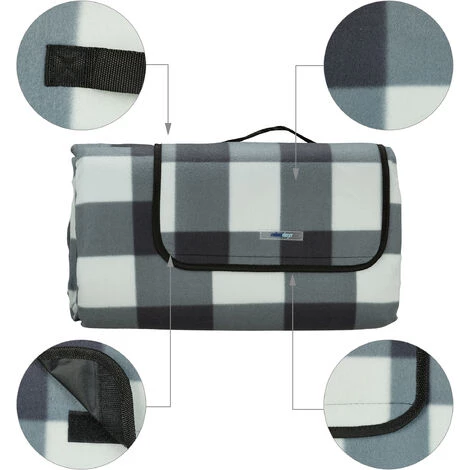 Relaxdays Couverture Pique-nique XXL, 200x300 Cm, Tapis De Plage, Isolation Thermique, Imperméable, Noir/gris/blanc 7 Relaxdays Couverture Pique-nique XXL, 200x300 Cm, Tapis De Plage, Isolation Thermique, Imperméable, Noir/gris/blanc – Image 5