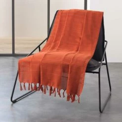 1001KDO POUR LA MAISON Plaid Ou Jete De Canape Coton 220 X 240 Cm Lilie Terracotta