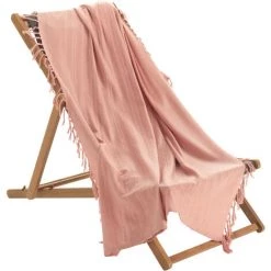 1001KDO POUR LA MAISON Plaid Ou Jete De Canape Coton 180 X 220 Cm Lilie Peche