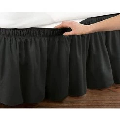 HEGUYEY Cache Sommiers, Jupe De Lit à Volants élastique De Couleur Unie, Noir, 180X200+38cm