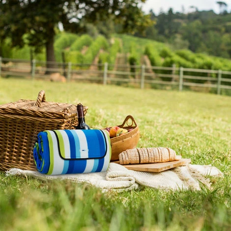 Relaxdays Couverture Pique-nique XXL, 200x300 Cm, Tapis De Plage, Isolation Thermique, Imperméable, Bleu/vert/blanc 6 Relaxdays Couverture Pique-nique XXL, 200x300 Cm, Tapis De Plage, Isolation Thermique, Imperméable, Bleu/vert/blanc – Image 4