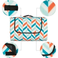 Relaxdays Couverture Pique-nique XXL, 200x300 Cm, Tapis De Plage, Isolation Thermique, Imperméable, Bleu/orange/blanc -Plaid et couverture Soldes 59672914 5