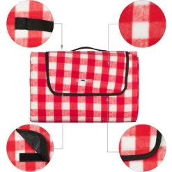 Relaxdays Couverture Pique-nique XXL, 200x300 Cm, Tapis De Plage, Isolation Thermique, Imperméable, Carreaux Rouge/blanc -Plaid et couverture Soldes 59740228 5