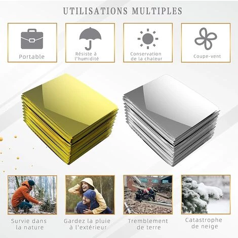 HEGUYEY Couverture De Survie 4 Pack Couverture D'urgence 210 X 160 Cm Réutilisable Couverture Thermique Contre Le Froid Et La Chaleur Pour Les Marathons De Survie En Plein Air Ou Les Premiers Soins 7 HEGUYEY Couverture De Survie 4 Pack Couverture D'urgence 210 X 160 Cm Réutilisable Couverture Thermique Contre Le Froid Et La Chaleur Pour Les Marathons De Survie En Plein Air Ou Les Premiers Soins – Image 5