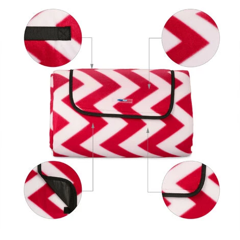 Relaxdays Couverture Pique-nique XXL, 200x300 Cm, Tapis De Plage, Isolation Thermique, Imperméable, Zig-zag Rouge/blanc 7 Relaxdays Couverture Pique-nique XXL, 200x300 Cm, Tapis De Plage, Isolation Thermique, Imperméable, Zig-zag Rouge/blanc – Image 5