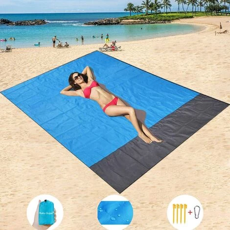 LYCXAMES Tapis De Plage, Extra Large 200 Cm X 210 Cm Couverture De Pique-Nique Imperméable Anti-Sable, Lavable En Machine Nylon Avec 4 Piquets (Bleu ) 3 LYCXAMES Tapis De Plage, Extra Large 200 Cm X 210 Cm Couverture De Pique-Nique Imperméable Anti-Sable, Lavable En Machine Nylon Avec 4 Piquets (Bleu )