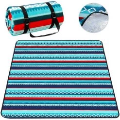 BENOBBY KIDS Couverture Pour Pique-Nique Avec Envers Imperméable 200 X 200cm, Imperméable Pliable Couverture Composée De Trois Couches,Grand Tapis De Plage, Pour Camping, Voyage, Plage, Jardin Nappe, Bleu