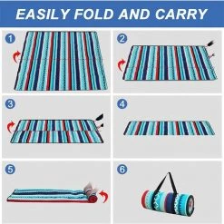 BENOBBY KIDS Couverture Pour Pique-Nique Avec Envers Imperméable 200 X 200cm, Imperméable Pliable Couverture Composée De Trois Couches,Grand Tapis De Plage, Pour Camping, Voyage, Plage, Jardin Nappe, Bleu -Plaid et couverture Soldes 59994085 5