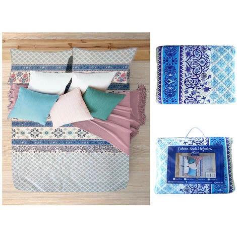 COMERCIAL CANDELA FELPUDOS Y ALFOMBRAS Couvre-lit Bouti Printemps & Été Mosaïques Bleues Pour Lit (lit De 90 Cm) 4 COMERCIAL CANDELA FELPUDOS Y ALFOMBRAS Couvre-lit Bouti Printemps & Été Mosaïques Bleues Pour Lit (lit De 90 Cm) – Image 2