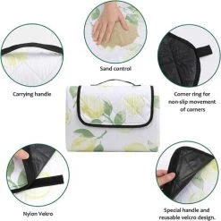 AOUGO Couverture De Pique-Nique, 200 X 200 Cm Tapis De Plage Imperméable, Portable Couverture De Pique-Nique Anti-Sable , Pour Plage, Camping, Picnic, Parc(Motif De Citron) -Plaid et couverture Soldes 60281887 3