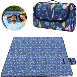 AOUGO Couverture De Pique-nique Imperméable 200 X 200 Cm Pour Plage, Anti-sable, Grande Couverture De Pique-nique, En Famille, Idéale Pour Les Enclos De Plage, Les Plages Et Les Voyages