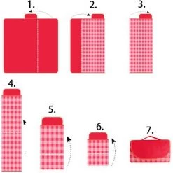 AOUGO Couverture De Pique-Nique 200 X 200 Cm, Couverture De Plage, Tapis De Pique-Nique ,Couverture De Camping ,Tapis De Plage Extérieur Imperméable, Anti-Sable Avec Poignée (Rouge) -Plaid et couverture Soldes 60282018 5