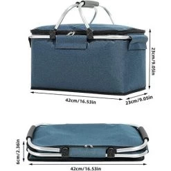 AOUGO Sac Thermique Sac à Provisions Sac Pique-Nique, Panier Pique-Nique, Panier à Provisions Avec Housse, Panier De Pique-Nique Isotherme, Corbeille Picnic Pour 2 à 6 Personnes Avec Anse En Aluminium -Plaid et couverture Soldes 60282164 2