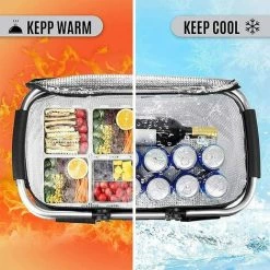 AOUGO Sac Thermique Sac à Provisions Sac Pique-Nique, Panier Pique-Nique, Panier à Provisions Avec Housse, Panier De Pique-Nique Isotherme, Corbeille Picnic Pour 2 à 6 Personnes Avec Anse En Aluminium -Plaid et couverture Soldes 60282164 4