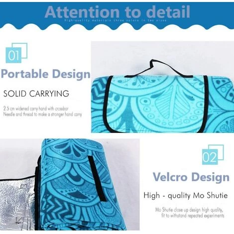 AOUGO Couverture Tapis De Pique-Nique, Étanche, Pliable, Pour Camping, Plage, Jardin, Avec Poignée, Couverture Pour Pique-Nique Avec Envers Imperméable 200 X 200 Cm (Paon Bleu) 5 AOUGO Couverture Tapis De Pique-Nique, Étanche, Pliable, Pour Camping, Plage, Jardin, Avec Poignée, Couverture Pour Pique-Nique Avec Envers Imperméable 200 X 200 Cm (Paon Bleu) – Image 3