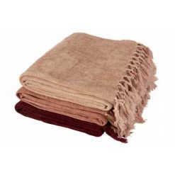 DANSMAMAISON Plaid Floches Viscose Orange/Rose - L 170 X L 130 X H 0,5 Cm - Orange -Plaid et couverture Soldes 60285250 3