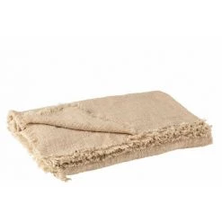 DANSMAMAISON Plaid Frange Coton Polyester Beige - L 130 X L 170 X H 1 Cm - Beige