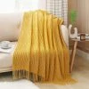 WINBO Plaid Texturé Solide Doux Pour Couverture Tricotée Décorative Canapé Canapé, Jaune