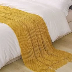 WINBO Plaid Texturé Solide Doux Pour Couverture Tricotée Décorative Canapé Canapé, Jaune -Plaid et couverture Soldes 60289965 4