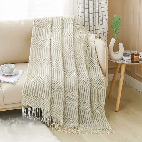 WINBO Plaid Texturé Uni Doux Pour Couverture Tricotée Décorative Canapé Canapé, Beige 3 WINBO Plaid Texturé Uni Doux Pour Couverture Tricotée Décorative Canapé Canapé, Beige