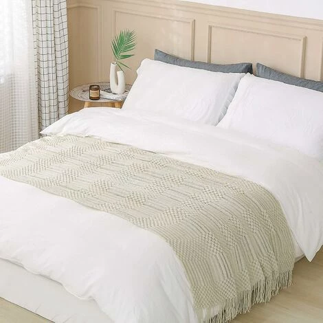 WINBO Plaid Texturé Uni Doux Pour Couverture Tricotée Décorative Canapé Canapé, Beige 5 WINBO Plaid Texturé Uni Doux Pour Couverture Tricotée Décorative Canapé Canapé, Beige – Image 3