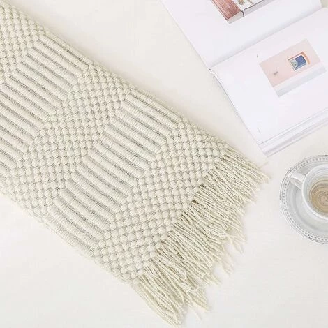 WINBO Plaid Texturé Uni Doux Pour Couverture Tricotée Décorative Canapé Canapé, Beige 7 WINBO Plaid Texturé Uni Doux Pour Couverture Tricotée Décorative Canapé Canapé, Beige – Image 5