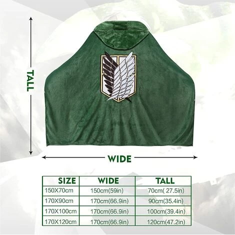 FR-LIFE Couverture à Porter Avec Cape D'attaque Des Titans :Shingeki No Kyojin Cape Pour Cosplay, Costume D'halloween, Poncho à Capuche En Peluche Vert Doux Et Chaud Pour ADU, BR-Vie 5 FR-LIFE Couverture à Porter Avec Cape D'attaque Des Titans :Shingeki No Kyojin Cape Pour Cosplay, Costume D'halloween, Poncho à Capuche En Peluche Vert Doux Et Chaud Pour ADU, BR-Vie – Image 3