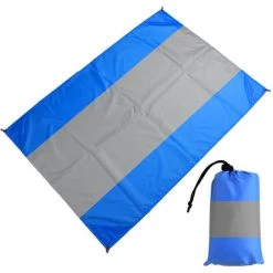 ABCRITAL Tapis De Plage Extérieur Imperméable Léger Pliable Portable Couverture De Poche Tapis De Pique-Nique-Grand Et Compact Tapis Sans Sable Séchage Rapide, Avec 4 Coins Bleu + Gris + Bleu 2.1 * 3