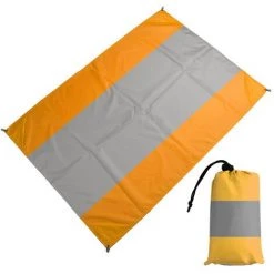 ABCRITAL Tapis De Plage Extérieur Imperméable Léger Pliable Portable Couverture De Poche Tapis De Pique-Nique-Grand Et Compact Tapis Sans Sable Séchage Rapide, Avec 4 Coins Orange + Gris + Orange 2,8 X 3
