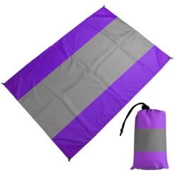 ABCRITAL Tapis De Plage Extérieur Imperméable Léger Pliable Portable Couverture De Poche Tapis De Pique-Nique-Grand Et Compact Tapis Sans Sable Séchage Rapide, Avec 4 Coins Violet + Gris + Violet 2.1*3