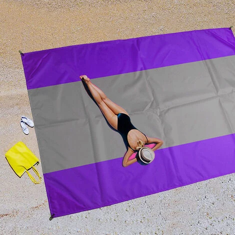 ABCRITAL Tapis De Plage Extérieur Imperméable Léger Pliable Portable Couverture De Poche Tapis De Pique-Nique-Grand Et Compact Tapis Sans Sable Séchage Rapide, Avec 4 Coins Violet + Gris + Violet 2,8 X 4 5 ABCRITAL Tapis De Plage Extérieur Imperméable Léger Pliable Portable Couverture De Poche Tapis De Pique-Nique-Grand Et Compact Tapis Sans Sable Séchage Rapide, Avec 4 Coins Violet + Gris + Violet 2,8 X 4 – Image 3