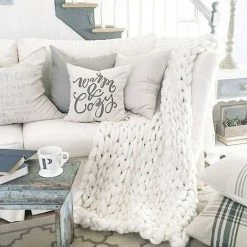 Ensoleillé Couverture Confortable, Couverture En Laine Extra épaisse Tissée à La Main, Blanc, 60 * 60 7 Ensoleillé Couverture Confortable, Couverture En Laine Extra épaisse Tissée à La Main, Blanc, 60 * 60 -Plaid et couverture Soldes 60463005 3