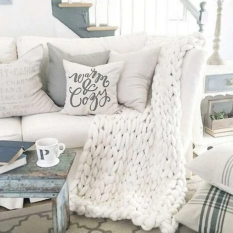 Ensoleillé Couverture Confortable, Couverture En Laine Extra épaisse Tissée à La Main, Blanc, 60 * 60 5 Ensoleillé Couverture Confortable, Couverture En Laine Extra épaisse Tissée à La Main, Blanc, 60 * 60 – Image 3