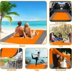 AOUGO Couverture De Plage, 79'' × 79'' Couvertures De Pique-nique Imperméables Et Anti-sable Pour 4 à 7 Adultes, Tapis De Plage Léger Surdimensionné, Tapis De Pique-nique Portable, Tapis Anti-sable Pour Voyage, Camping, Randonnée, Pliable Avec Sac -Plaid et couverture Soldes 60576417 3