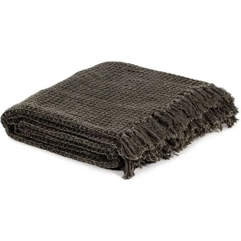 INLIFE Couverture En Coton 125 X 150 Cm Anthracite/Marron 4 INLIFE Couverture En Coton 125 X 150 Cm Anthracite/Marron – Image 2