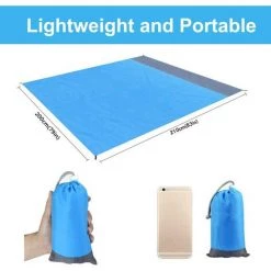 DECKON Tapis De Plage, Couverture De Pique Nique 210 * 200cm Portable Imperméable Pliable Avec 4 Piquets Pour Plage, Camping, Pique-Nique, Voyage Ect Les Èvénements En Extérieur -Plaid et couverture Soldes 60668142 2