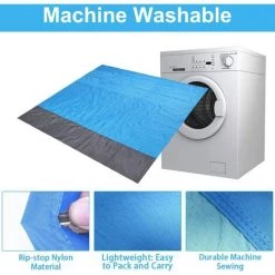 DECKON Tapis De Plage, Couverture De Pique Nique 210 * 200cm Portable Imperméable Pliable Avec 4 Piquets Pour Plage, Camping, Pique-Nique, Voyage Ect Les Èvénements En Extérieur -Plaid et couverture Soldes 60668142 3